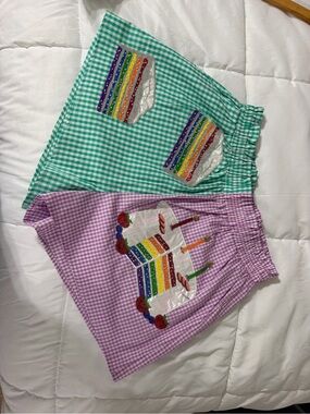 Queen of Sparkles Women’s Gingham Party Shorts with Rainbow Cake Appliqué